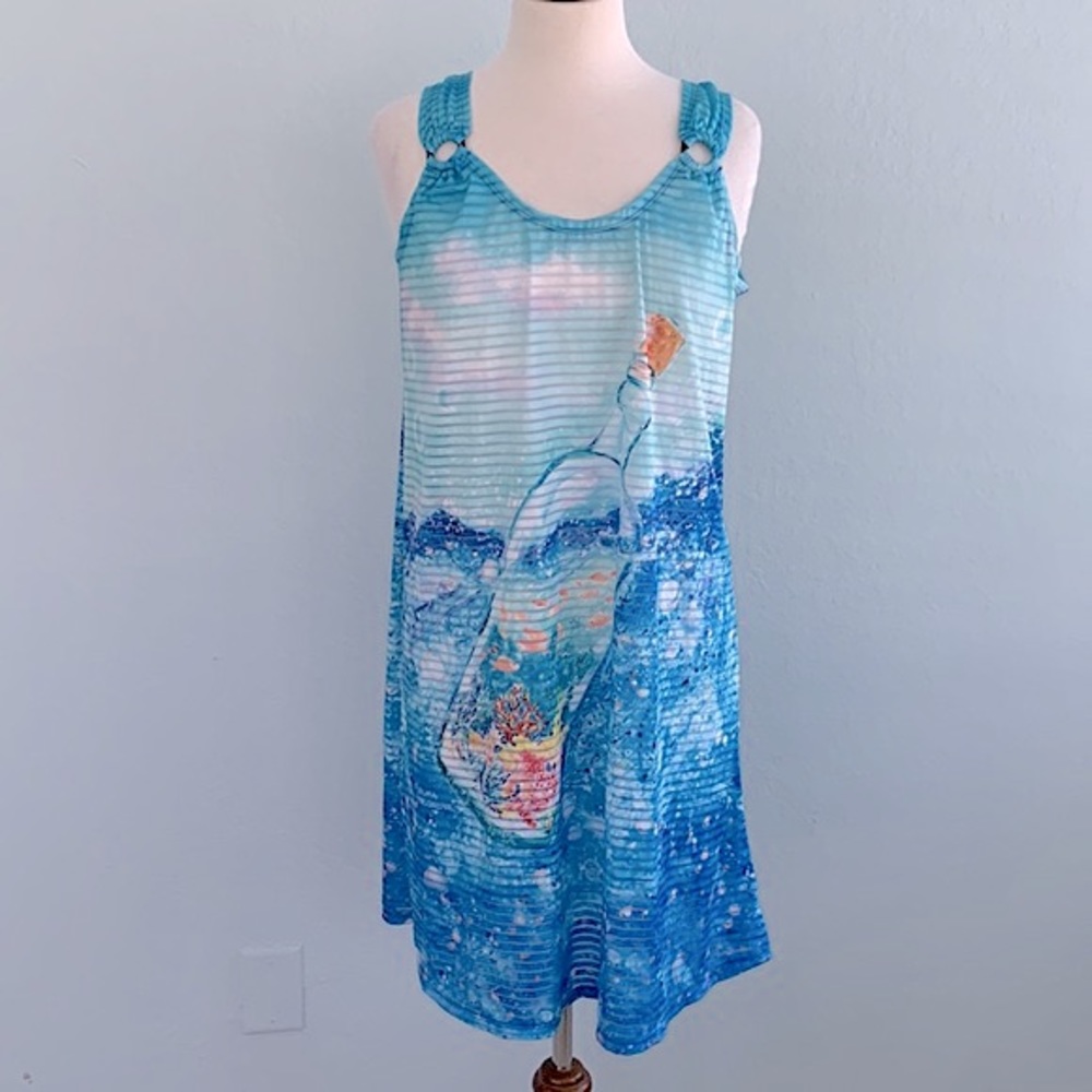 Women's Blue Ocean Print Swim Coverup Dress